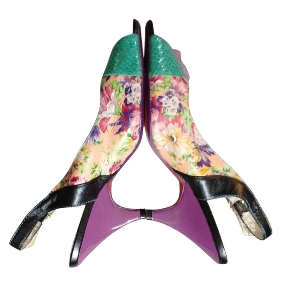 POETIC LICENSE Passion Fruit Tea Party Peep Toe Leather Sling Back Heels Sz 5.5
